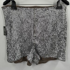 Express Hot Shortie Shorts 14 Women's Silver Sequin Party Club Side Zip NEW